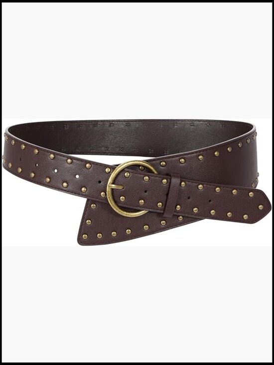 Wide Waist Belt with Rivet Studs Faux Leather Gold Buckle main image 6